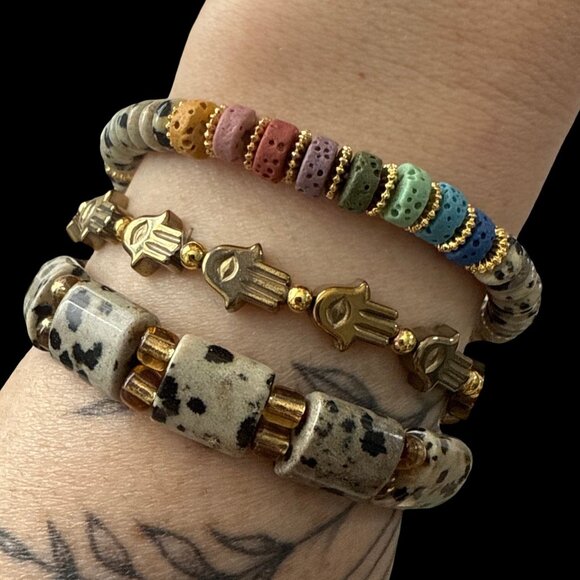 Dalmatian Jasper Bracelet Bundle Jewelry fashion accessories bangles hamza NEW - Picture 4 of 8